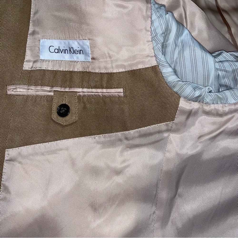 Calvin Klein Tan Taupe Brown Delicate Corduroy Blazer Sport Coat Fall Jacket 40L - Picture 7 of 12